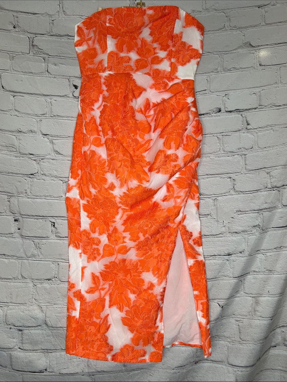 Showpo Strapless Orange & White Floral Midi Dress Size 4 Brand New W/Tags